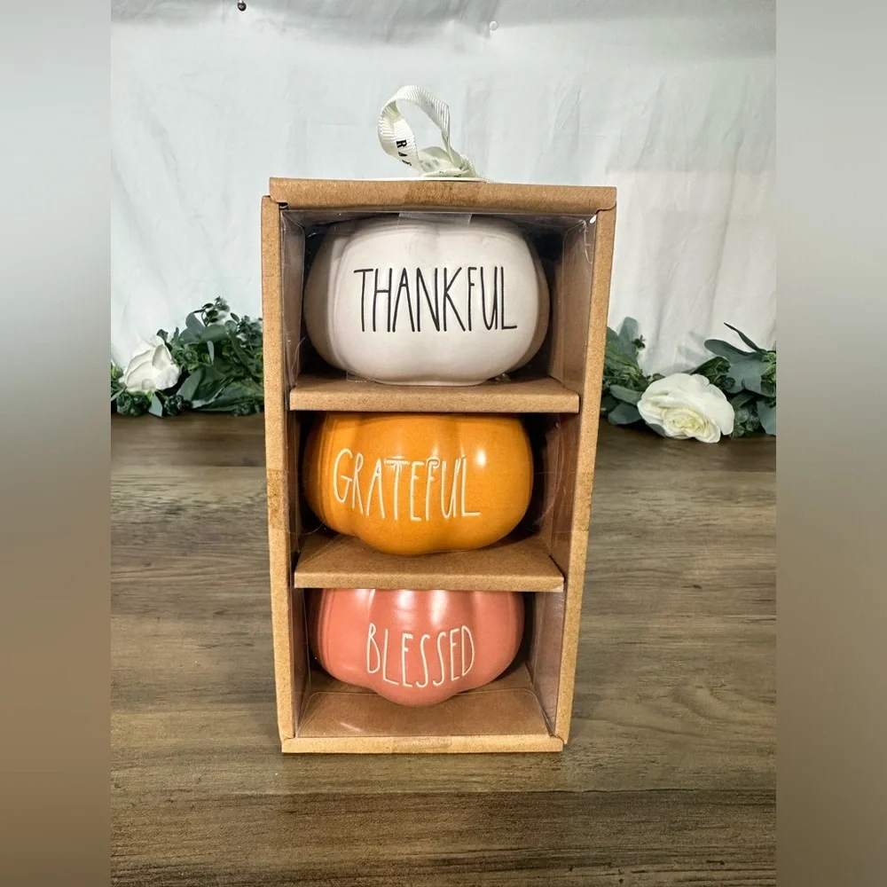 Rae Dunn Trio Pumpkin Ramekins - Thankful, Grateful, Blessed - Picture 2 of 4